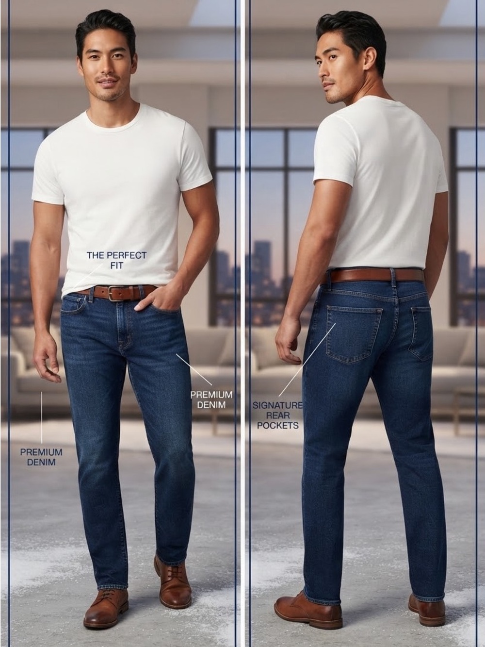 GAP Men's Blue Premium Denim Jeans - Classic Straight Fit Chic